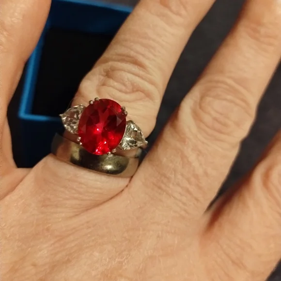 NEW 4CT RASPBERRY PINK TOPAZ STERLING SILVER RING SIZE 9 WITH 1.3CT WHITE TOPAZ - Picture 3 of 4